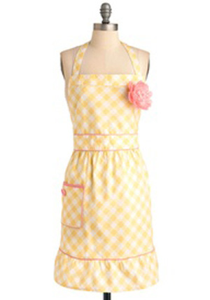 ModCloth apron yellow gingham pink flower