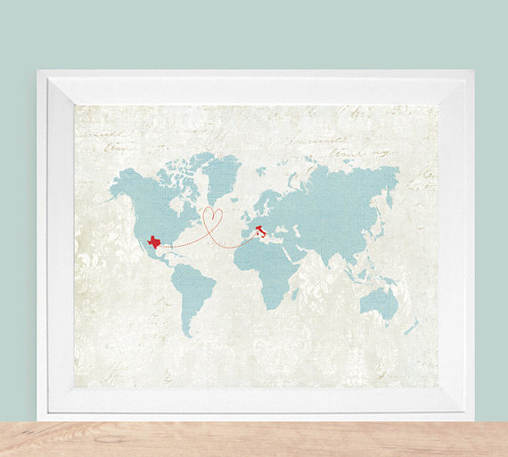 HereandThereShop map with heart from Etsy