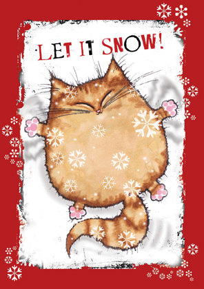 Happy orange cat snow angel Christmas Card