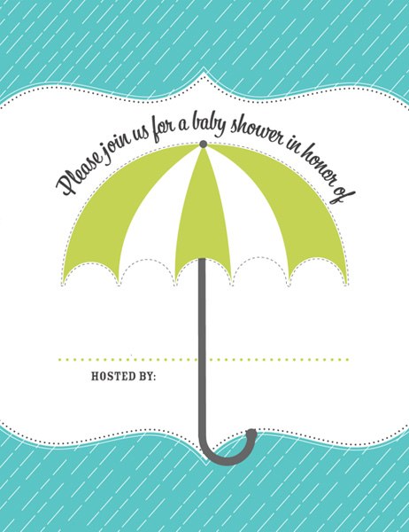 Customizable baby shower invitation blue and green umbrella