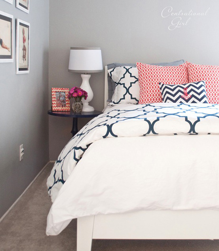 Coral and Navy bedroom