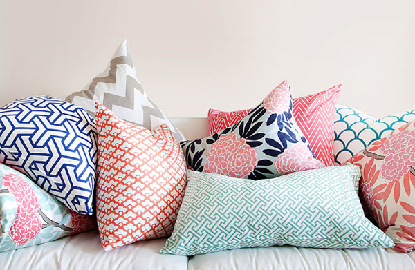 Coral and navy and teal pillows 