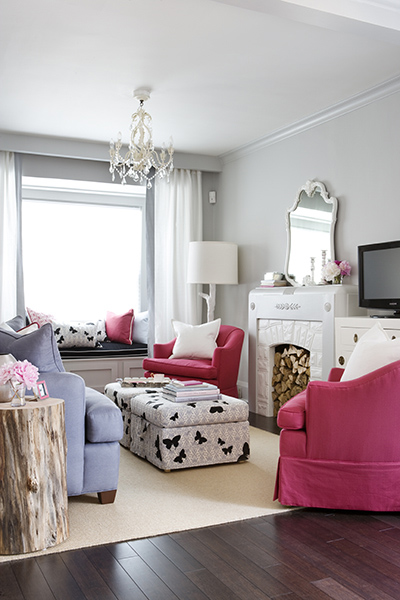 Fuchsia and gray living room Samantha Pynn