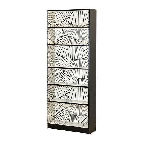 Ikea Billy bookcase with fanned book pages background