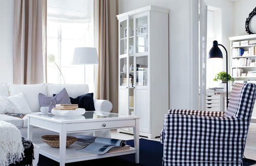 Pretty navy blue and white living room with Ektorp and ikea furniture