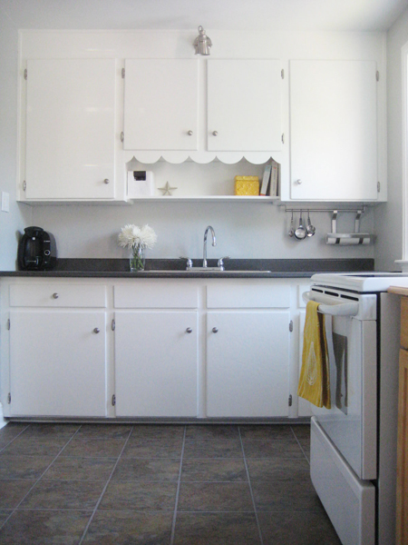 Stonington Gray and white and yellow vintage older kitchen