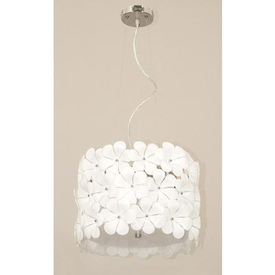 Pretty feminine white flowered drum shade pendant light from Home Depot