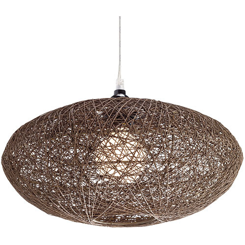 Rustic brown jute or wicker round pendant light