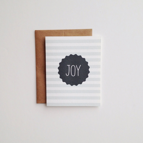 Grey and white striped Christmas card Joy